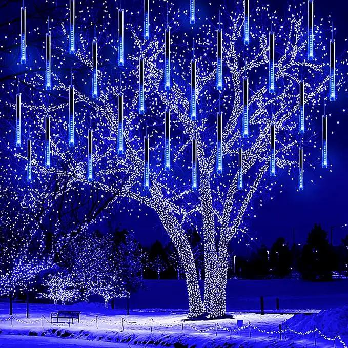 Christmas Lights, 16 Inch/40cm Meteor Shower Lights, Xmas Decorations for Outside Yard Party, LED Icicle Christmas Light Outdoor for Tree Porch House Holiday, UL Plug, Blue by GreenHaven Gardens