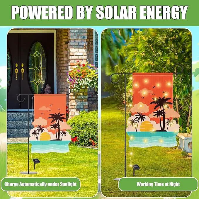 6 Set Seasonal Garden Flags 8 Modes Solar LED Double Sided 12 x 18 Inch Small Yard Flag Outdoor Lighted Spring Summer Easter Memorial St. Patrick's Day Valentine Garden Decor for All Seasons by GreenHaven Gardens