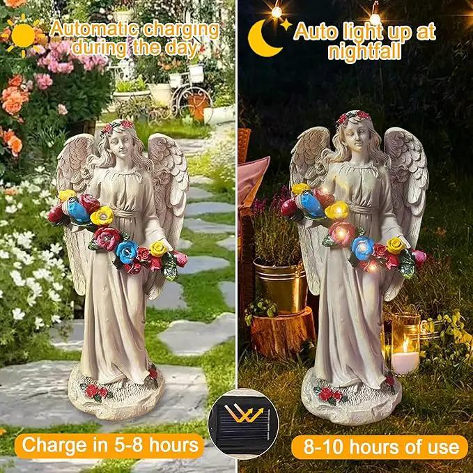 Angel Statues for Garden, Solar Angels for Outside, Angels Sculpture Holding Wreath for Outdoor Patio Lawn Balcony Ornament Gifts for Women/Mom/Grandma by GreenHaven Gardens