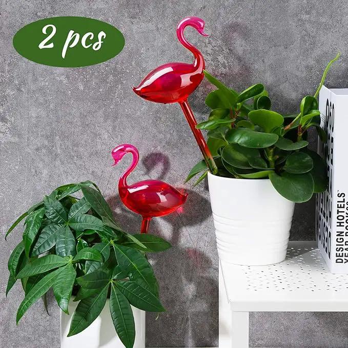 Self-Watering Glass Globes 2PCS Flamingo Gradient Hot Pink 10" Long Hand Blown Bulbs Pot Plant Waterer Home Indoor Outdoor Garden Patio Hanging Flower Spike Decorative Automatic Irrigation System by GreenHaven Gardens