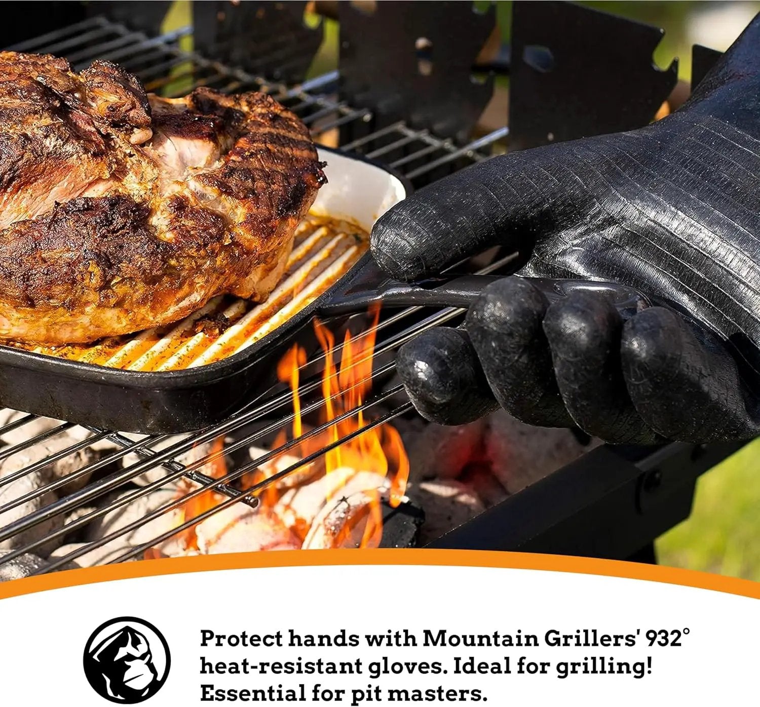Mountain Grillers Extreme Heat Resistant Gloves for Grill BBQ High Temperature Fire Pit Gloves Barbecue Cooking, Smoker, Oven, Fryer, Grilling Waterproof, Fireproof Oil Resistant Neoprene Coating 14in by GreenHaven Gardens