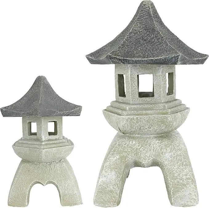 Design Toscano NG999870 Asian Decor Pagoda Lantern Outdoor Statue, Large and Medium, Two-tone stone by GreenHaven Gardens