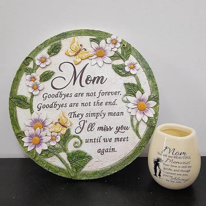 INSPIAMZUE Mom Memorial Stone - Until We Meet Again, Mom Remembrance Gift for Grieving, Sympathy Gift for Loss of Mother, Mom Loss Condolence, Memorial Stone Butterfly Flower TNS2 by GreenHaven Gardens
