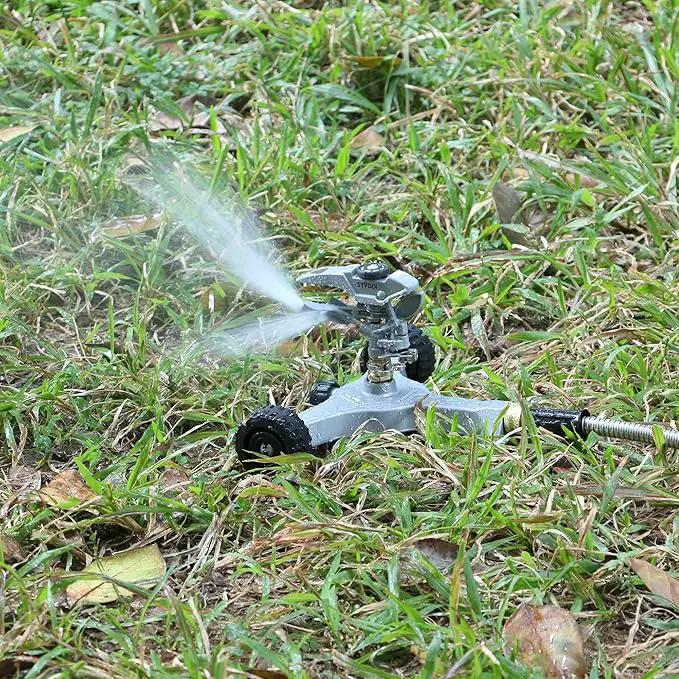 STYDDI Metal Pulsating Sprinkler on in-Series Metal Wheeled Base, Adjustable Circular Water Sprinkler for Medium to Large Circular Lawn, Yard, Garden and Large Areas, Coverage up to 6,360 Sq. ft by GreenHaven Gardens