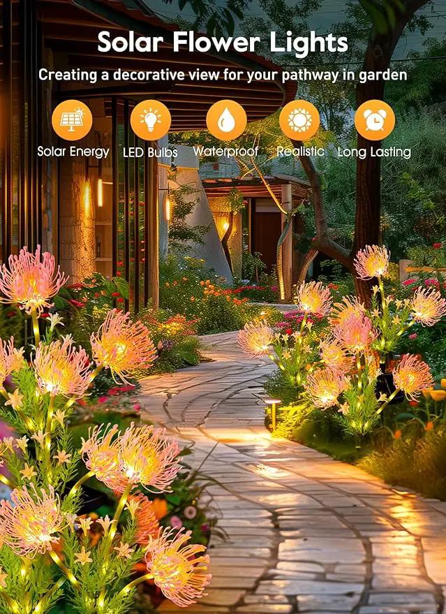 Brightown Outdoor Solar Garden Lights - 4 Pack LED Flower Lights with Glowing Flowers & Stems, Realistic, Bigger Solar Panel, Waterproof for Yard Patio Home, Pink by GreenHaven Gardens