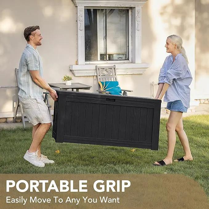 Devoko 120 Gallon Deck Box Resin Outdoor Storage Box Waterproof for Patio, Large Outdoor Storage Bench Lockable for Outside (Black) by GreenHaven Gardens