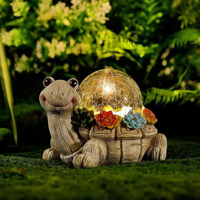 Solar Turtle Statue Garden Decor with Succulent Cracked Glass LED Lights Outdoor Decor Tortoise Figurines for Yard Lawn Balcony Patio Mom Decorations Women Birthday Housewarming Gifts by GreenHaven Gardens
