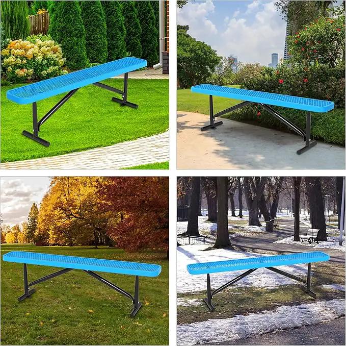 48" L Outdoor Steel Flat Bench, Heavy Duty Metal Park Bench for Outside, Expanded Metal, Commercial Benches Mesh Bench for Shopping Mall, Store, Lawn, Park, Patio, Deck, Garden (Blue, 6FT) by GreenHaven Gardens
