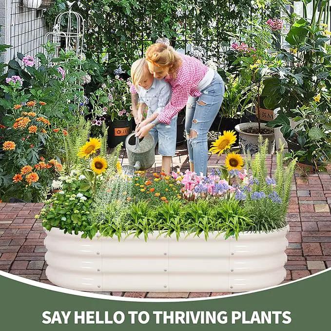1MORE Galvanized Raised Garden Bed- Planter Garden Boxes Outdoor, Raised Beds for Gardening, 4x2x1ft Metal Garden Bed Kit for Vegetables Flower, Planter Raised Beds with Protective Tape & Tools.White by GreenHaven Gardens
