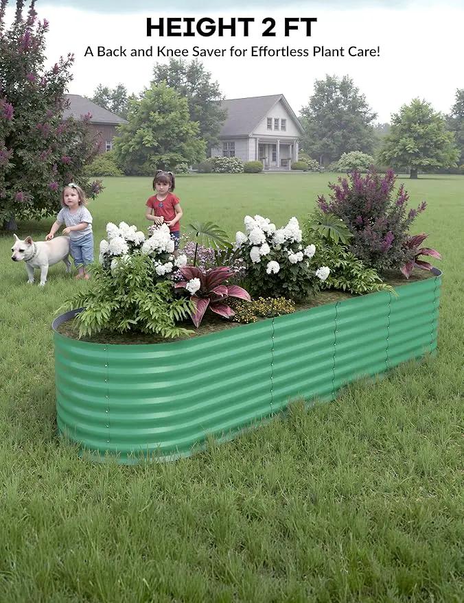 8x2x2ft Raised Garden Bed,Galvanized Raised Planter Boxes Outdoor with Easy Assembly, Large Garden Bed for Vegetables, Fruits, Flower,Raised Garden Bed,Green by GreenHaven Gardens