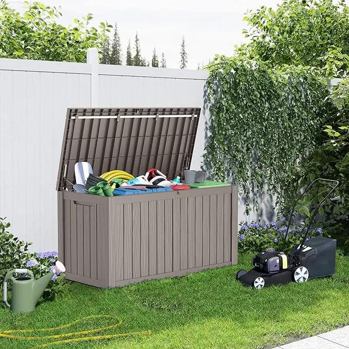 150 Gallon Resin Deck Box, Lockable Patio Outdoor Storage Box for Furniture, Garden Tools and Tools Storage, Waterproof Outside Storage Boxes - Grey by GreenHaven Gardens