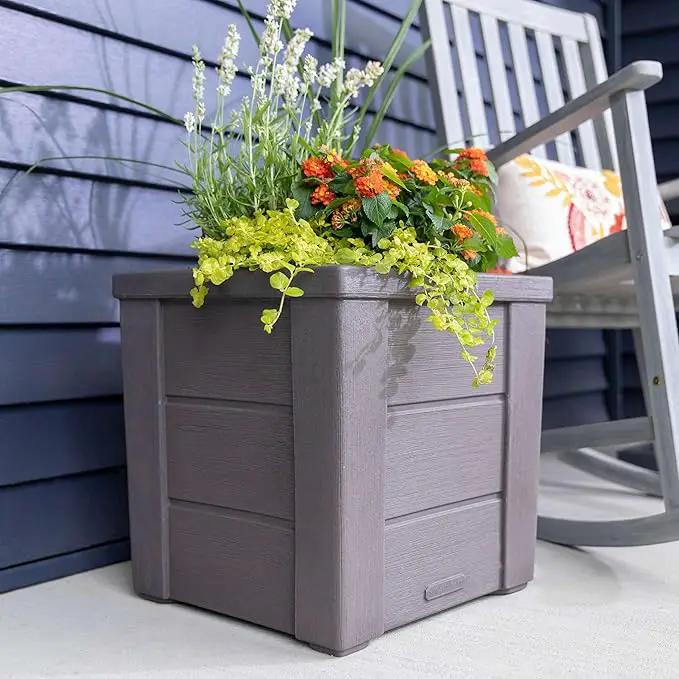 Step2 Lakewood Square Planter, Large Planters for Outdoor Plants, Gardening and Flower Pot for Patio or Porch, Efficient Drainage, Durable Plastic, Dark Cedar, 1-Pack by GreenHaven Gardens