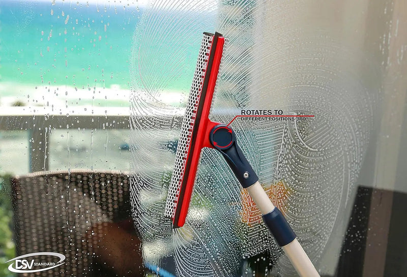 DSV Standard Professional Window Squeegee | 2-in-1 Window Cleaner Sponge and 10" Soft Rubber Strip with Extension Pole 34 INCH & 86.5 cm | Adjustable to Clean from Multiple Angles by GreenHaven Gardens