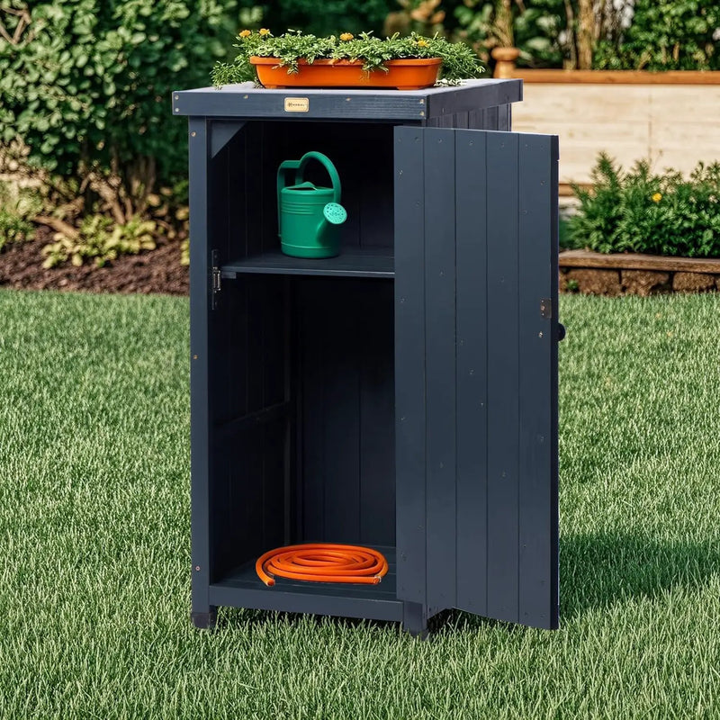 Outdoor Storage Cabinet for Patio, Garden Potting Bench Table with Shelves & Metal-Tabletop, Wooden Planting Work Station, Weatherproof by GreenHaven Gardens