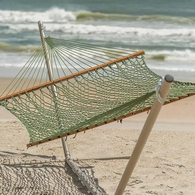 Hatteras Hammocks Deluxe Meadow Duracord Rope Hammock with Free Extension Chains & Tree Hooks, Handcrafted in The USA, 450 LB Weight Capacity, 13 ft. x 60 in by GreenHaven Gardens