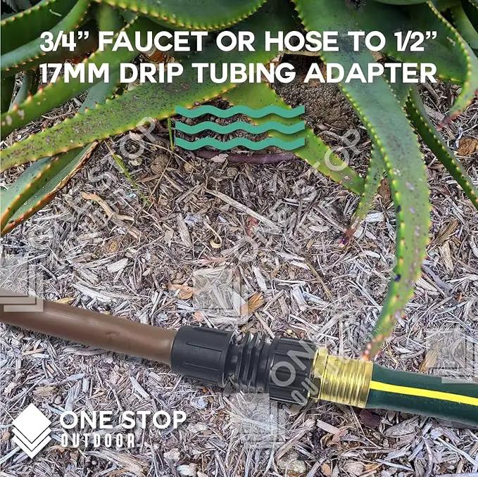 One Stop Outdoor USA Made 3-Pack 1/2 Inch Drip Irrigation Tubing to Faucet/Garden Hose Adapter - Reusable Connector Fittings for Most 17mm Rain Bird, Orbit, Dig, Toro 1/2 or 5/8 Tubing x 3/4" FHT by GreenHaven Gardens