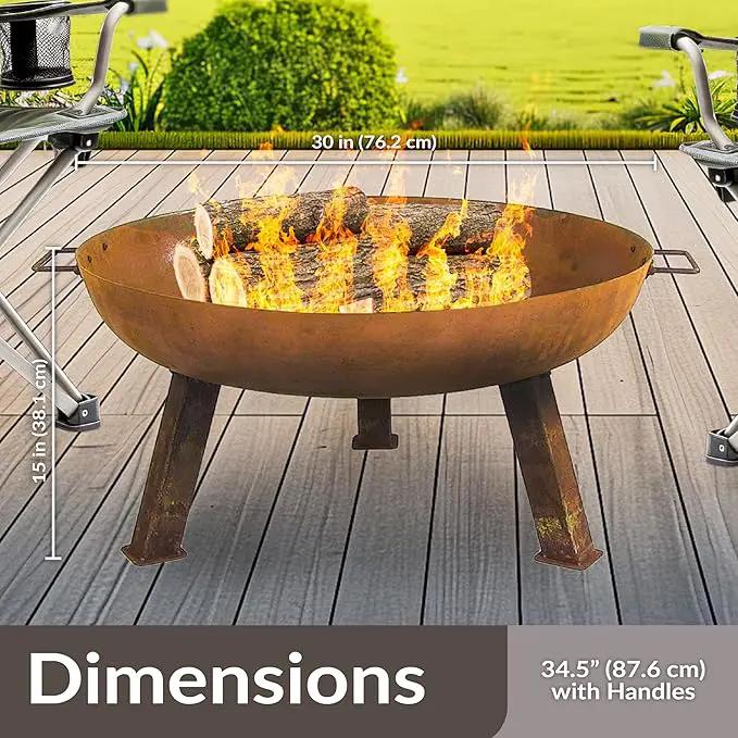 Sunnydaze 30-Inch Cast Iron Heavy-Duty Fire Pit for Outside - Wood-Burning Outdoor Fire Pit Bowl with Handles - Oxidized Finish by GreenHaven Gardens