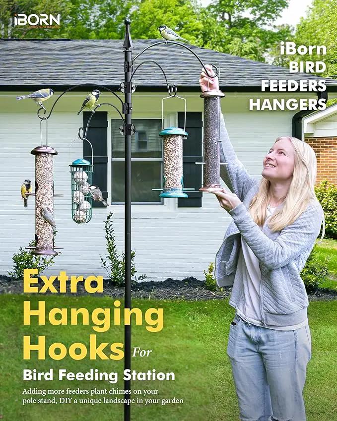 iBorn Bird Feeders Hangers for 1” Pole Stand Station Outdoor Hanging Hooks for Humming Bird Feeders for Outside Plant Hanger Hook Bracket Kit 12.2 Inch Long Metal Hooks for 1 Inch Pole, Pack of 2 by GreenHaven Gardens