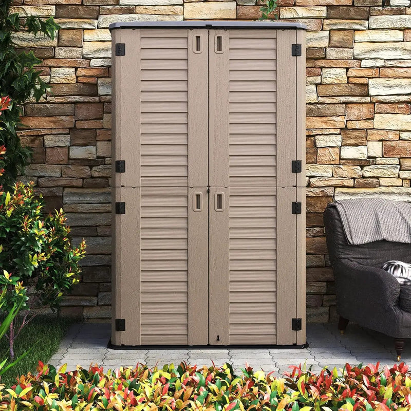 HOMSPARK Storage Shed Weather Resistance, Multi-Purpose Outdoor Storage Cabinet Waterproof, Outdoor Storage Cabinet for Garbage Cans, Lawnmower, Garden Accessories (Coffee, Tall shed-53 cu ft) by GreenHaven Gardens