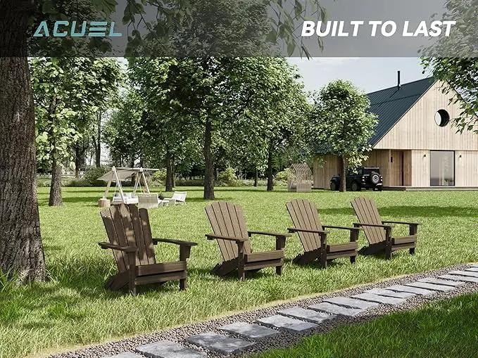 Folding HDPE Adirondack Chair Set of 2, Weather-Resistant Patio Chair with Wide Armrests & High Backrest, Fire Pit Chair for Garden, Backyard, Porch - Light Brown by GreenHaven Gardens