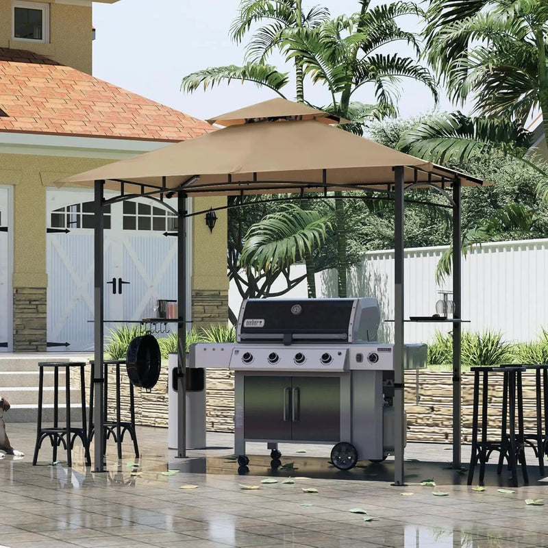 MASTERCANOPY 8 x 5 Grill Gazebo Outdoor BBQ Gazebo Canopy with 2 LED Lights (Khaki) by GreenHaven Gardens