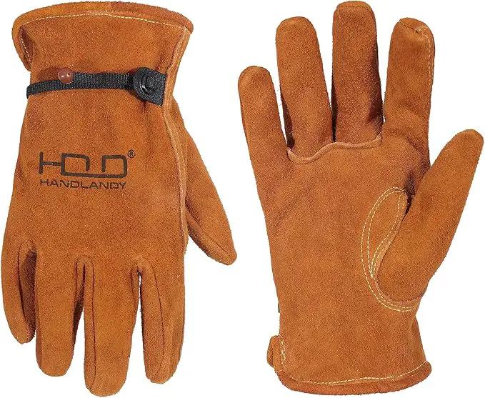 HLDD HANDLANDY Leather Work Gloves for Men & Women, Adjustable Wrist Cowhide Gardening Glove with Reinforced Palm for Driver by GreenHaven Gardens