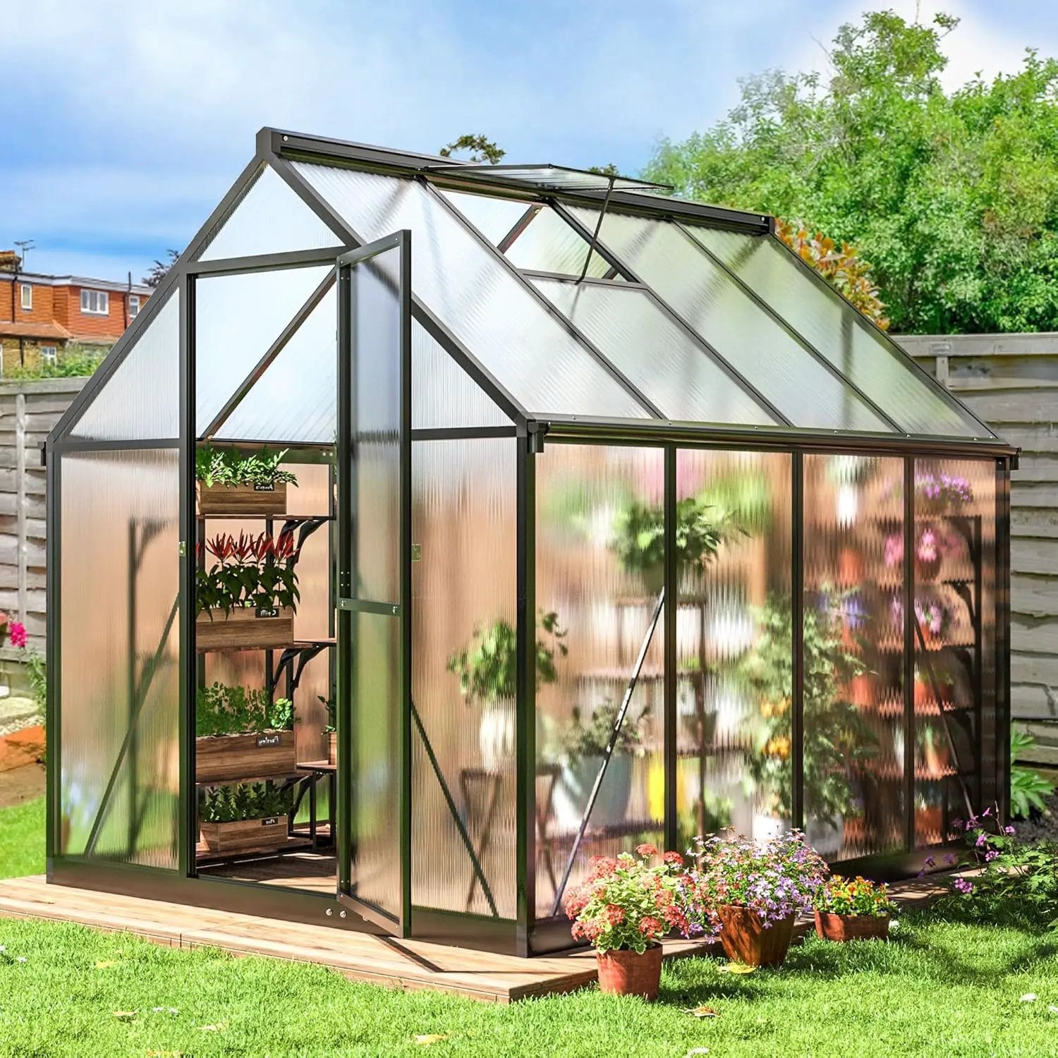 Polar Aurora 6x8 FT Greenhouse, Quick Aluminum Assembly Structure Polycarbonate Greenhouse, Walk-in Greenhouses for Outdoors with Ventilated Windows, Green Houses for Outside Backyard Garden by GreenHaven Gardens