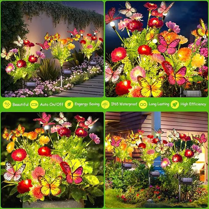 Solar Garden Lights, 3 Pack Swaying Solar Lights with 9 Butterflies & 21 Blooming Flowers, Solar Flowers Lights Outdoor Waterproof, Auto On/Off Solar Outdoor Lights for Yard Patio, Gift by GreenHaven Gardens