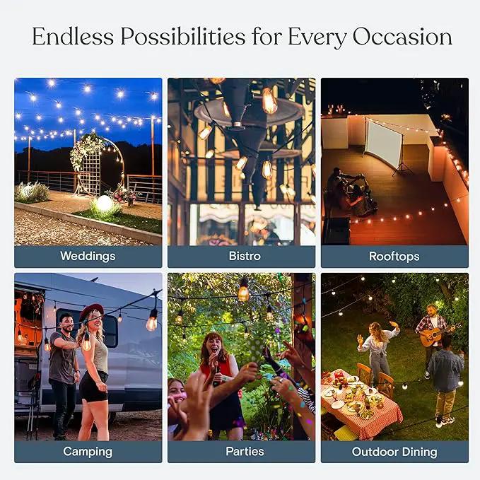 Brightech Ambience Pro - 24 Ft Waterproof LED Outdoor String Lights - Hanging, Dimmable 2W Vintage Edison Bulbs - Commercial Grade Patio Lights Create Cafe Ambience in Your Backyard, 7 Bulbs by GreenHaven Gardens