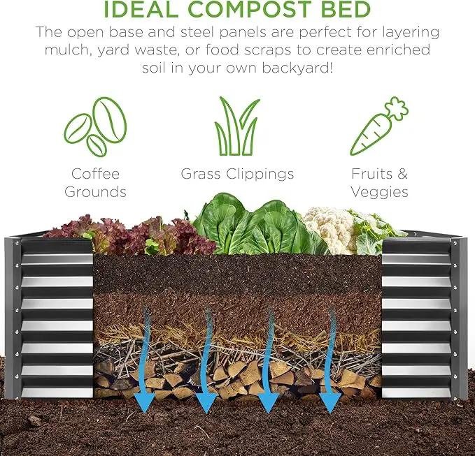 Best Choice Products 8x4x2ft Outdoor Metal Raised Garden Bed, Deep Root Planter Box for Vegetables, Flowers, Herbs, and Succulents w/ 478 Gallon Capacity - Gray by GreenHaven Gardens