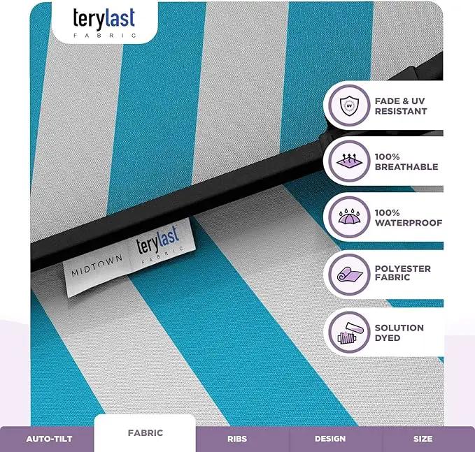 Midtown Umbrellas The Lean 8 Feet Outdoor Umbrella With Terylast Cobalt Stripes (Blue/White Stripes) Polyester Fabric - Auto-Tilt Aluminum Frame Patio Umbrella For Deck, Garden, Pool - Black Pole by GreenHaven Gardens