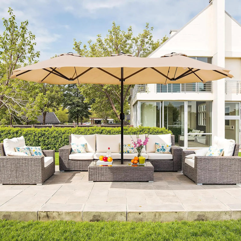 Vongrasig 15FT Large Patio Umbrella with Base Included, Outdoor Double sided Umbrellas with Crank Handle, Rectangle Table Umbrella for Pool Lawn Garden Market by GreenHaven Gardens