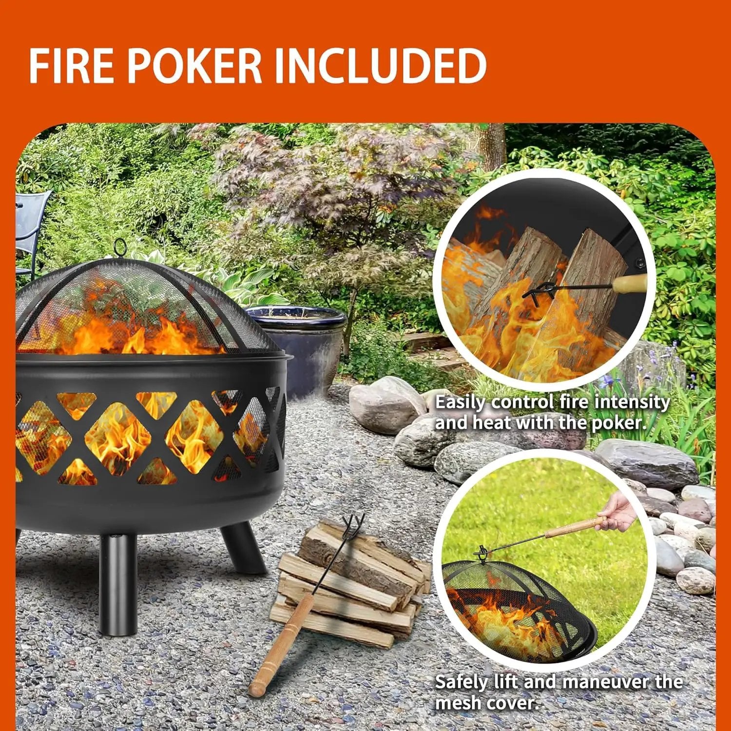 Red Mountain Valley 24'' Outdoor Wood Burning Fire Pit with Spark Screen, Fire Poker, Cover, 2-in-1 Functionality Cross-Woven Steel Fire Pits for Outside, Outdoor Fireplace for Camping,Patio,Backyard by GreenHaven Gardens