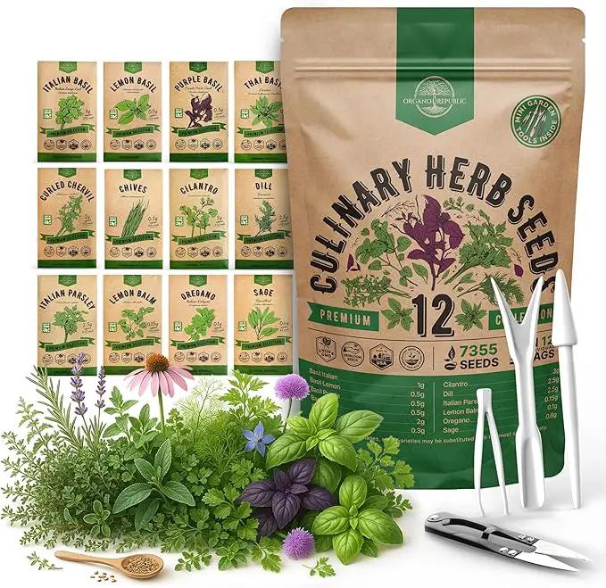 Organo Republic 12 Culinary Herbs Seeds Variety Pack - 7,355+ Heirloom, Non-GMO, Herbs Seeds for Outdoor and Indoor Home Gardening, Including Basil, Cilantro, Chives, Dill, Parsley, Sage by GreenHaven Gardens