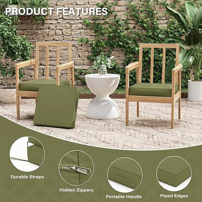 Patio Chair Cushions 17 X 16 X 3 Inch Waterproof Outdoor Seat Cushions for Patio Furniture, Outdoor Sofa Couch Pads with Ties & Handle, Set of 2, Light Green by GreenHaven Gardens