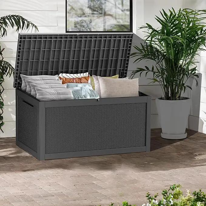 320 Gallon Lockable Resin Deck Box, Waterproof & UV-Resistant Outdoor Storage Box for Outdoor Cushion Storage, Garden Tools & Pool Accessories Storage, Black by GreenHaven Gardens