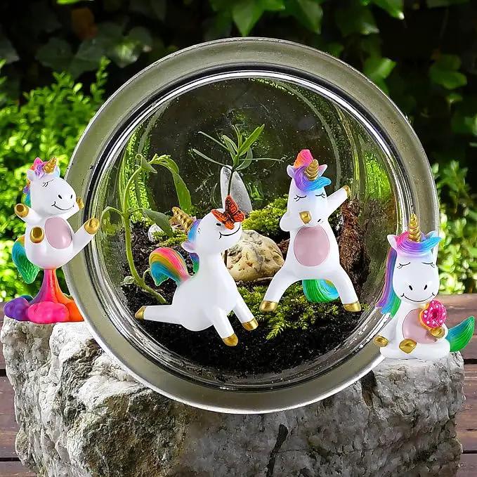 Mood Lab Miniature Unicorn Figurines Set - Funny Mini Statue Kit of 4 pcs - Unicorn Fairy Garden Accessories by GreenHaven Gardens