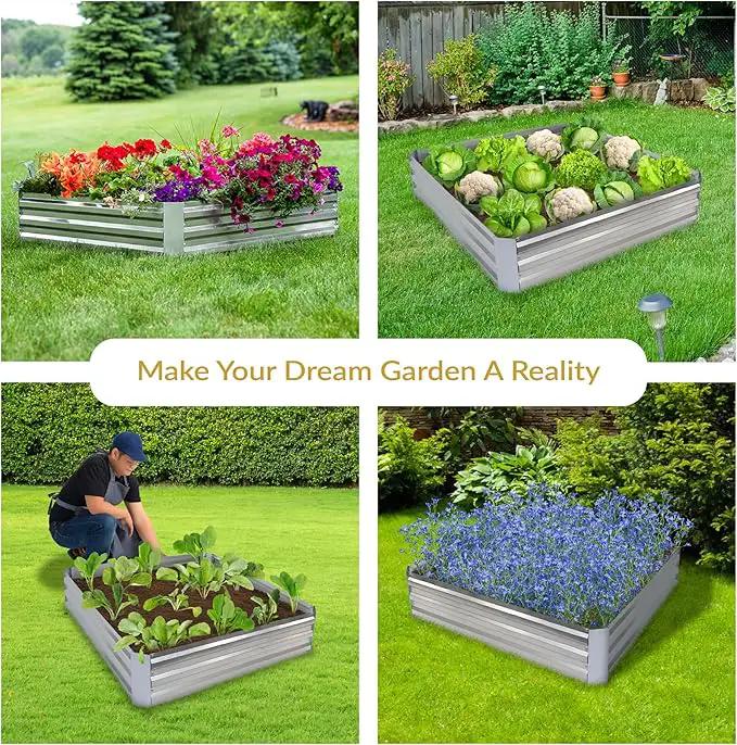Sunnydaze Galvanized Raised Garden Bed - Metal Raised Bed for Gardening - Outdoor Planter Box for Flowers, Plants, and Vegetables - Silver - 12” H Square by GreenHaven Gardens