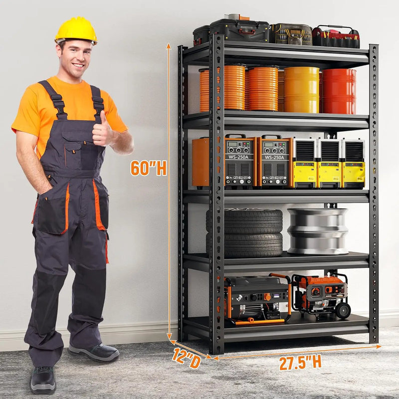 REIBII Storage Shelves, 2000LBS Garage Shelving Heavy Duty, 5 Tier Adjustable Metal Shelving for Garage, Warehouse, Pantry, Kitchen, Basement, 12" D x 27.5" W x 60" H, Black by GreenHaven Gardens