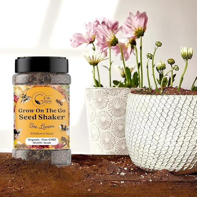 Mini Wildflower Seed Shaker - Save The Bees Seed Mix, by GevaGrow | 80,000+ Seeds | Pollinator & Bee Attracting Flower Seeds Bulk for Planting in Pots & Outdoor Gardens | 2 Ounce by GreenHaven Gardens
