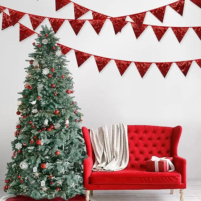 Pinkblume Red Decorations Double Sided Sequin Fabric Triangle Pennant Banner Flag Bunting Garland for Theme Nursery Classroom Home Bedroom Wall Valentines Day Holiday Christmas Decor by GreenHaven Gardens