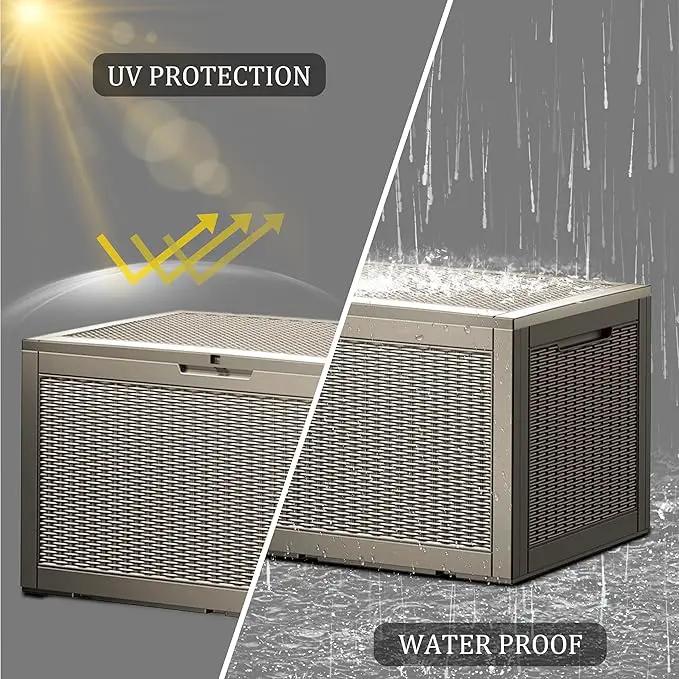 100 Gallon Lockable Resin Deck Box, Waterproof & UV-Resistant Outdoor Storage Box for Outdoor Cushion Storage, Garden Tools & Pool Accessories Storage, Gray by GreenHaven Gardens