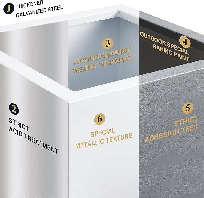 Metallic Heavy Tall Outdoor/Indoor Planter Box, Seamless Metal Planter, Rectangular, 14”Lx14”Wx30”H, ‎25 Pounds Each, Pure White, No Assembly and Seamless, Set of 2 by GreenHaven Gardens
