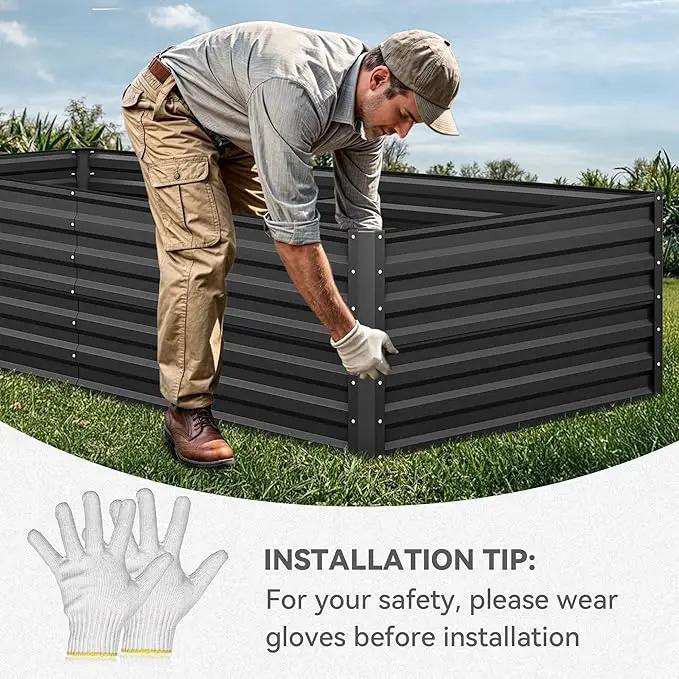 YITAHOME 96x48x24 in Galvanized Raised Garden Bed Kit, Large Metal Planter Box with Gloves, Safety Rubber & Support Rod, Outdoor Flower Bed for Plants Vegetables, Black by GreenHaven Gardens