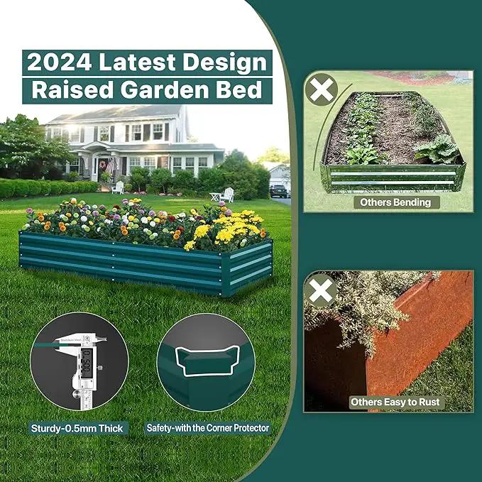 Raised Garden Bed Green, 6x3x1ft Galvanized Raised Garden Beds Outdoor for Vegetables Flowers, Raised Bed Planter Box, Metal Raised Garden Bed Kit with Gloves and 3ftx30ft Weed Barrier Fabric by GreenHaven Gardens