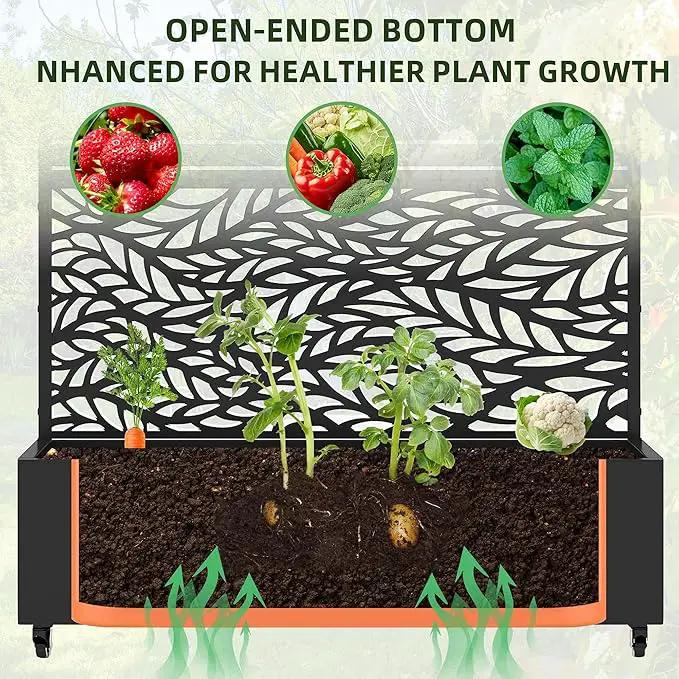 Casaphoria Metal Raised Garden Bed with Trellis and Wheels, 72"x47"x16" Planter Box for Climbing Plants, Vegetables & Vines, Features Drainage Holes and Privacy Screen, Black(Spring&Louvered) by GreenHaven Gardens