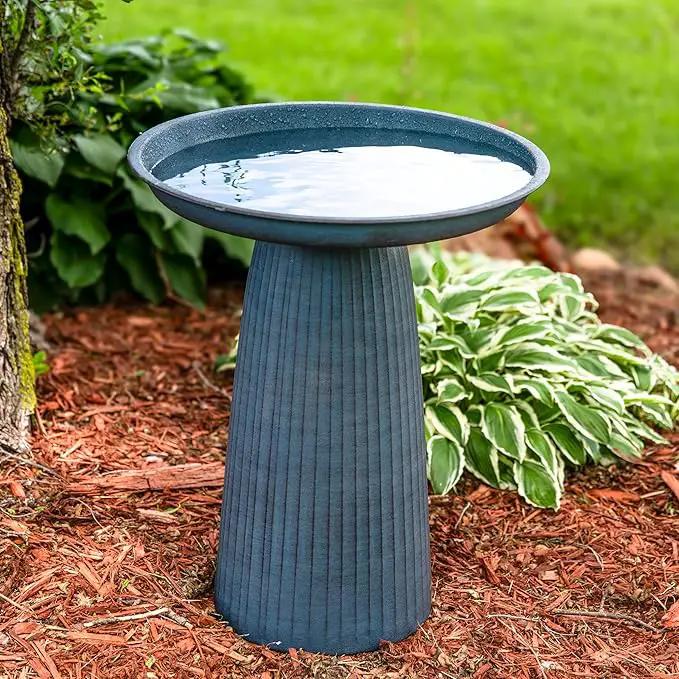 Sunnydaze Gleeful Garden Metal Bird Bath for Outdoors - Large Decorative Iron Birdbath - 23-Inch - Matte Blue by GreenHaven Gardens