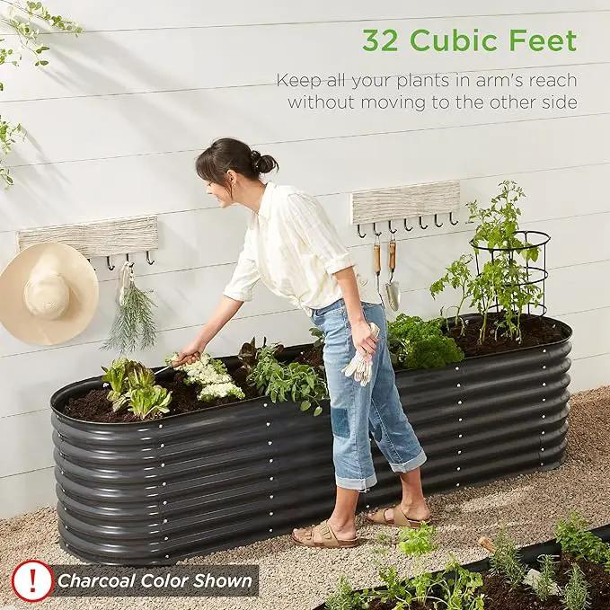 Best Choice Products 8x2x2ft Metal Raised Garden Bed, Oval Outdoor Deep Root Planter Box for Vegetables, Herbs w/ 4 Support Bars, 215 Gal Capacity - Taupe by GreenHaven Gardens