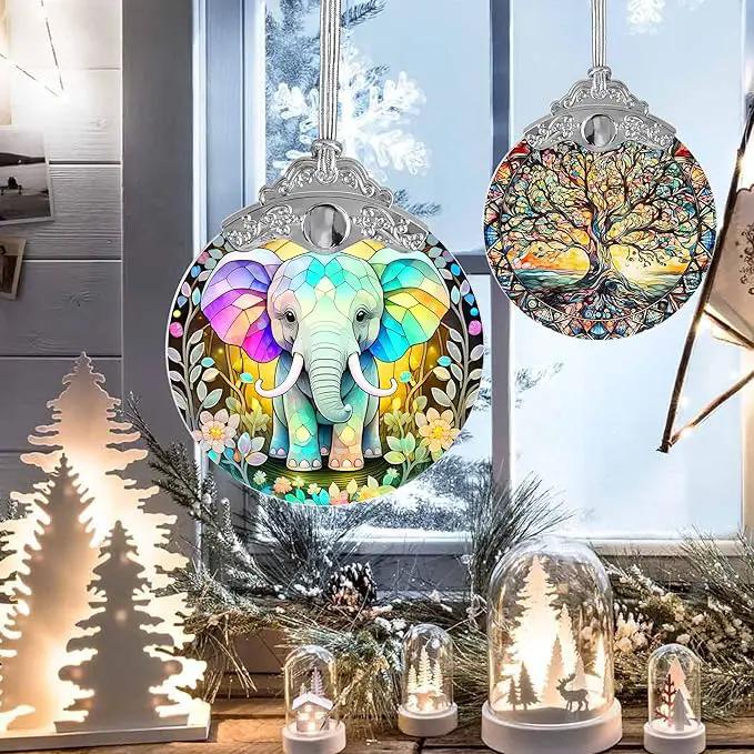 Stained Glass Suncatcher, Jocidea Elephant Ornament, Christmas Ornaments, Holidays Ornaments, Christmas Tree Decor, Elephant Decor for Home, Elephant Gifts by GreenHaven Gardens