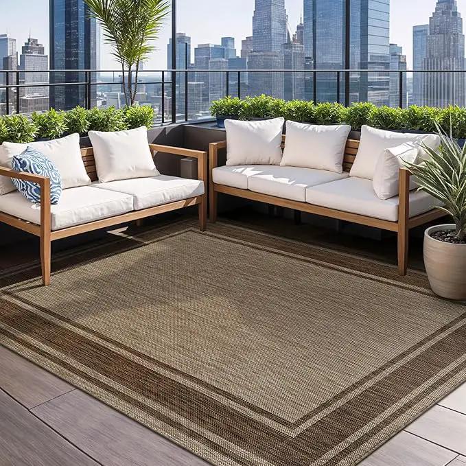 Beverly Rug Outdoor Rug 6x9 Modern Bordered Area Rugs for Indoor and Outdoor Patio Deck Porch Garden Waterproof Weather Sun Resistant Washable Outside Carpet (6 x 9 Jute) by GreenHaven Gardens